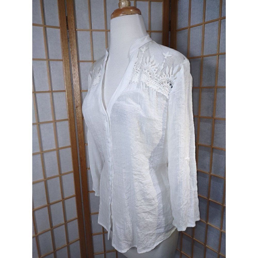 HeartSoul Lg Lace Detail Sheer Shoulder Boho Blouse